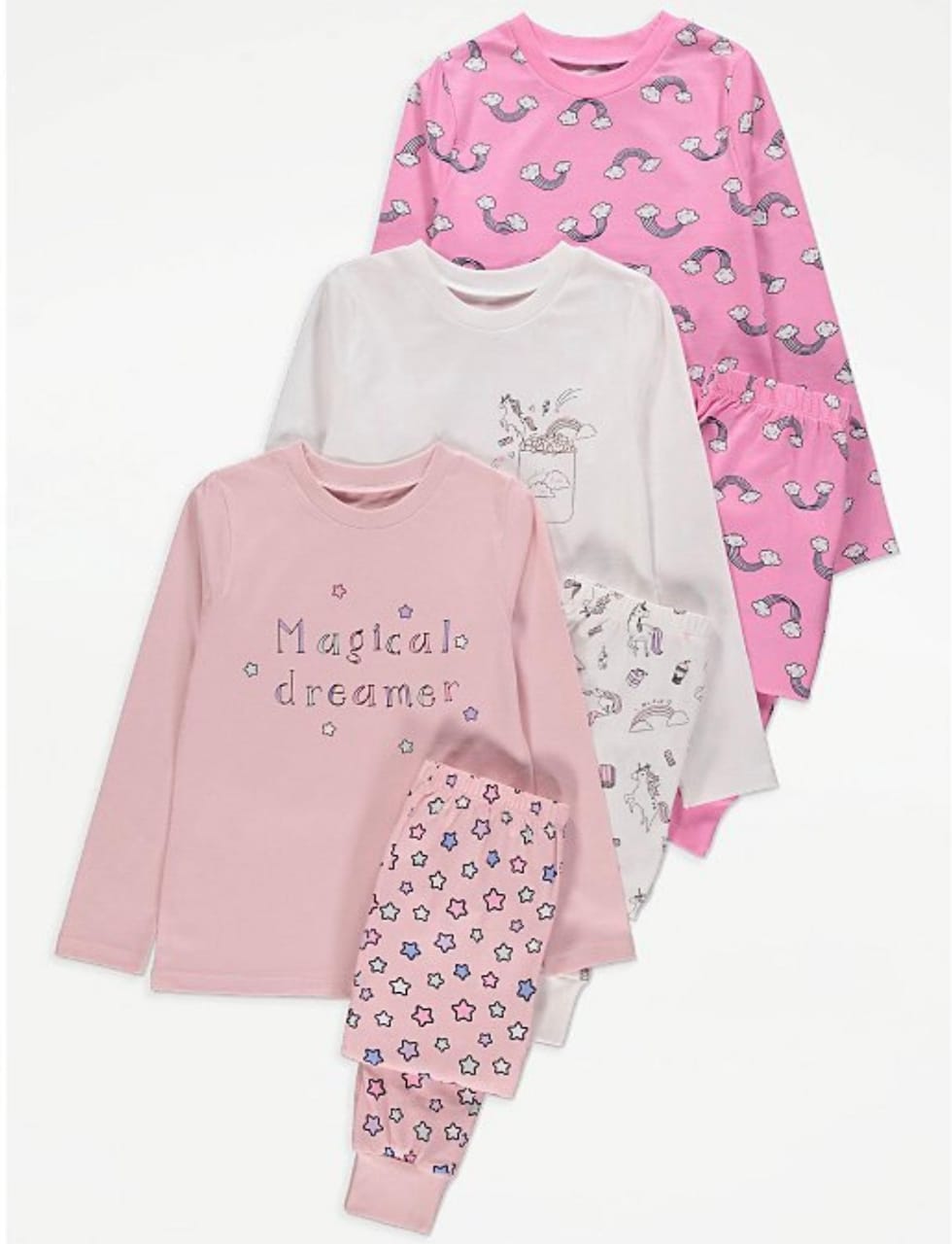 GEORGE- Pink Magical Dreamer Unicorn Pyjamas 3 Pack