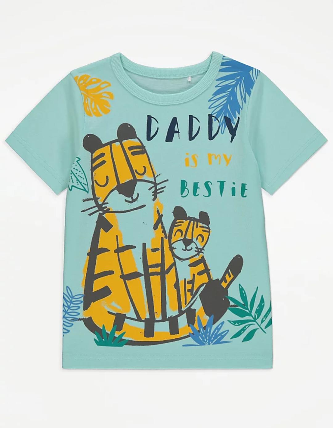 GEORGE Aqua Daddy Slogan Tiger Print T-Shirt