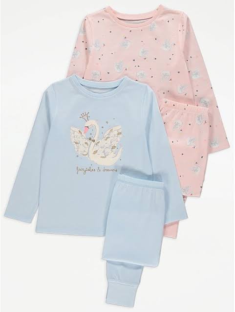 George Pastel Swan Print Long Sleeve Pyjamas 2 Pack