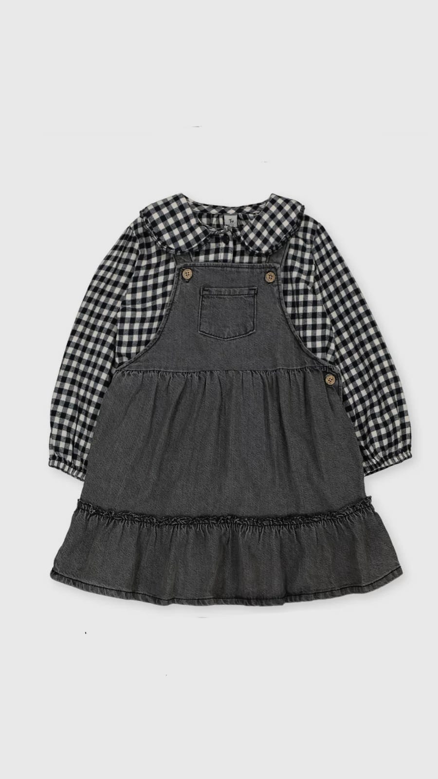 TU Plaid Shirt with Denim Pinafore